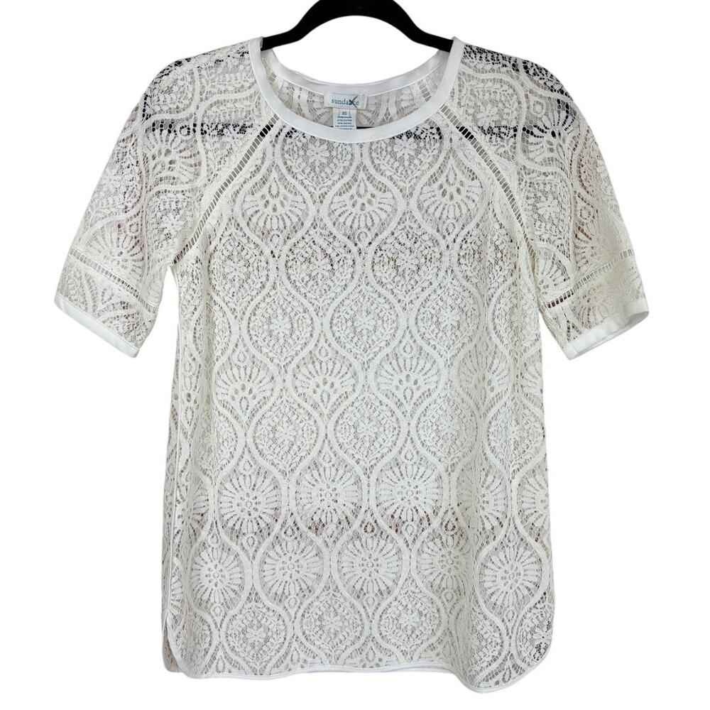 Sundance Cream Sheer Lace Short Sleeve Tunic Top XS